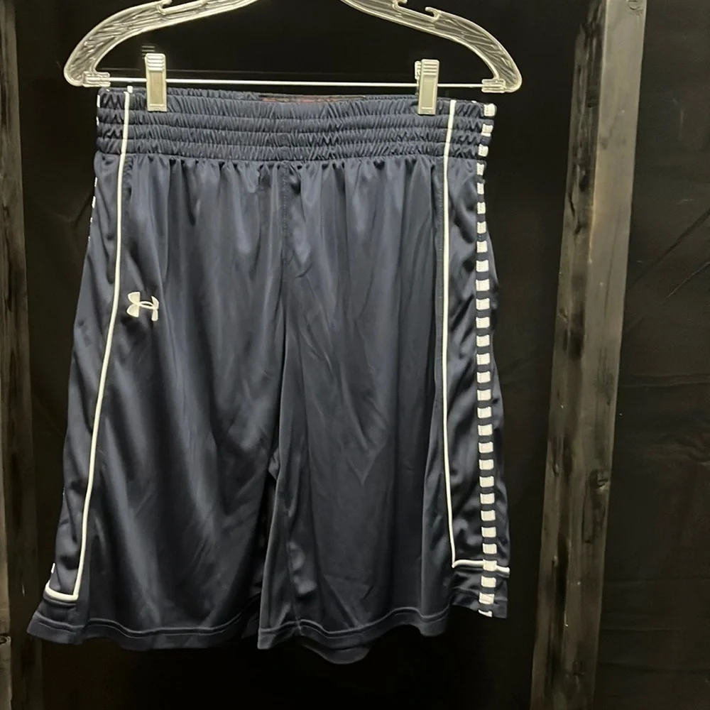 UNDER Armour- navy blue and white polyester athletic shorts